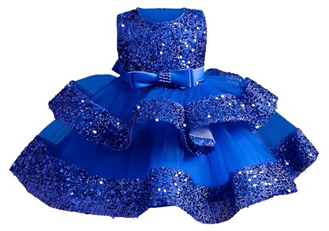 Miipat Prinsessklänning av tyll med paljetter, för baby/flicka, festklänning, ärmlös flickklänning, blomsterflicksklänning, födelsedags- och bröllopsklänning, Kungsblå, 3-4 År