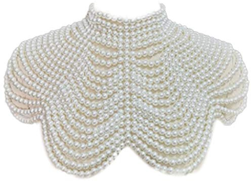 WYLZLKX Damen-Halskette mit Perlenschal, Körperkette, sexy Perlenkragen, Schultern, BH, Pullover, Kette, Hochzeitskleid, Körperschmuck, Circumference: app.30cm/11.81in, Perle