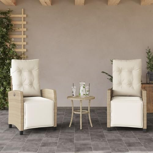 ZEYUAN Gartensessel mit Fußteil 2 STK. Verstellbar Beige Poly Rattan, Gartenstühle, Gartenmöbel, Balkonstuhl, Garten Stühle, Terrassenstühle, Balkonmöbel - 365244