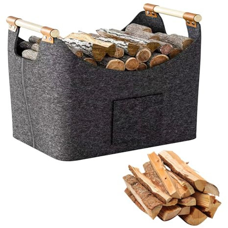 Cesta Plegable para Leña de Chimenea,Cesta para Leña XXL Extra Grande,Bolsa de Fieltro para leña Con Asa,Cesta de Fieltro, Cesta de para Guardar, Revistas y Ropa Sucia