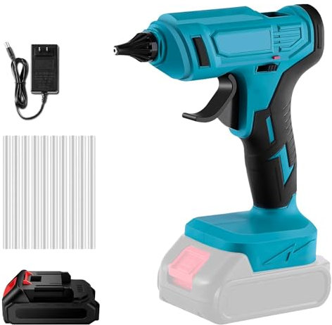 Pistola de pegamento caliente, pistola de pegamento caliente eléctrica de 18 V, con 10 palos de pegamento, con batería y cargador pistola de pegamento inalámbrica, anti flujo para bricolaje, artesanía