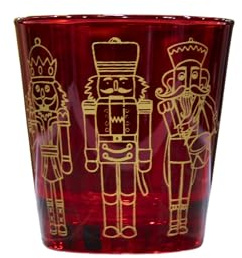 Omniacasa Lot de 6 verres de Noël en verre rouge avec casse-noisette couleur or, résistants et durables, pour table de Noël, capacité 30 cl