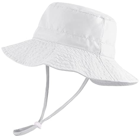 LACOFIA Chapeau Soleil Bébé Garçon Fille Casquette été pour Enfant Bob Réglable Bord Large pour Piscine/Plage/Natation/Extérieure Blanc 0-6 Mois