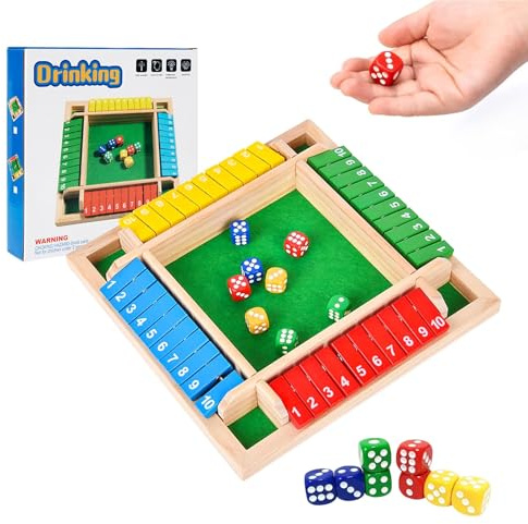 Wooden Table Game Dice Shut The Box Game for 4 Players, Classic Premium Wooden Dice Board for Traditional Bar, Travel, Family Board Games, Holiday Fun, Best Gift for Kids