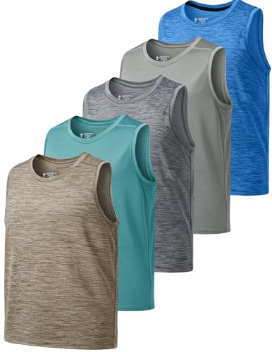5 Pack Boys Dry-Fit Active Tank Tops Moisture-Wicking Athletic Sleeveless Shirts for Sports and Everyday Wear (Set 3, Youth X-Large) Earth Tones