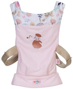 BABY born Portabebés – Mochila porta muñecas para niños con 2 posiciones & correa ajustable – Portabebés rosa con detalles florales – Accesorio para muñecas de 36 cm & 43 cm