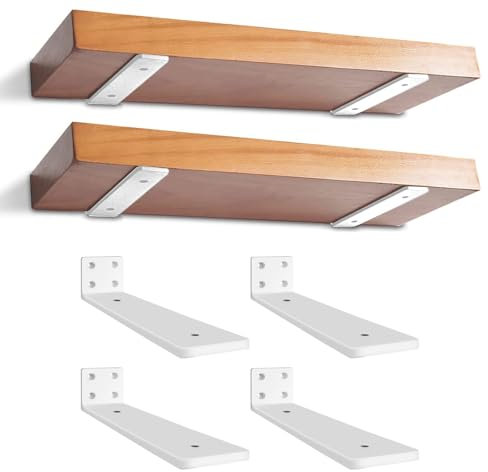 4 Pezzi Supporti per Scaffali, 20 cm Staffe per Mensole Pesanti, Reggimensola Supporto Reggi Mensola da Muro, Staffa a L per mensola per Studio | Cucina | Ufficio | Camera | Bianco