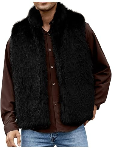 Vhersily Gilet di Pelliccia da Uomo, Senza Maniche, Caldo, in Pelliccia Sintetica, Perfetta per Autunno e Inverno, Giaccone Invernale Trench Coat Outwear, Workout Running Sportivo, Punk Streetwear