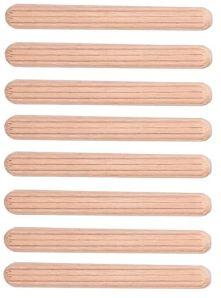 Crumye 50 Pcs Wooden Dowels, M6 *50mm Cabinet Drawer Round Dowels 101339, Wooden Grooved Fluted Pins Furniture Craft Dowel Pins Rods