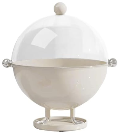 KESOTO Frutero con Tapa, Cesta de Pedestal Transparente con Bandeja de Drenaje, Recipiente para Almacenar Alimentos para Encimera, Blanco, Individual