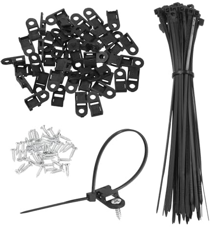 sourcing map 60 soportes tipo sillín de 1,9 cm con bridas de 15,24 cm y tornillos de rosca M3, juego de abrazaderas de soporte organizador de cables, color negro