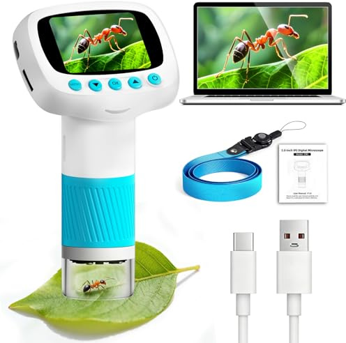 Microscope for Kids & Video Camera, Kid Science Toys,Handheld Digital Microscope,STEM Educational Toy for Wonder Quest,Magnifying Glass for Bugs,Birthday for Boys and Girls (Light Blue) (Blue)