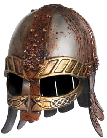 Wikingerhelm Erwachsene 1 Stück Verstärkter Kunststoff Helm für Erwachsene | Mittelalter Dekorative Nieten Strukturierte, und Oberfläche Optik mit Nasenschutz, für Festivalpartys