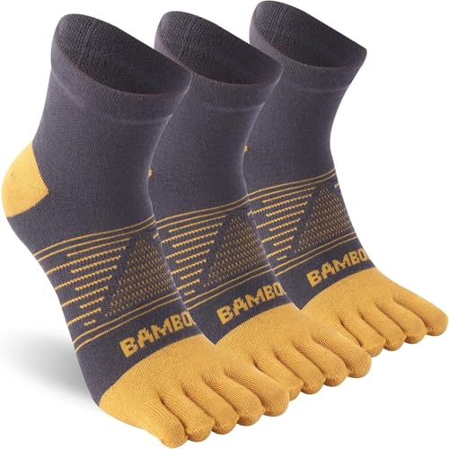 lulupila Calzini con punta antiscivolo, traspiranti per fitness, corsa e trekking, calzini leggeri a 5 dita con separazione delle dita dei piedi, 3 paia, giallo., L