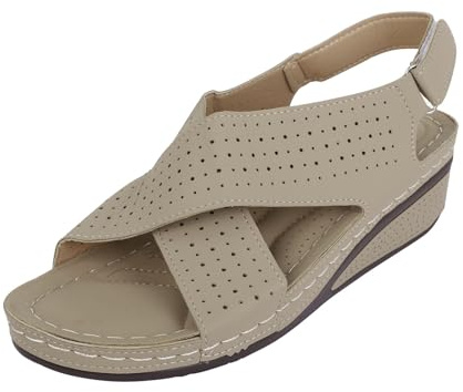 Scarpe Estive Donna Eleganti Sandali Infradito Slope Fashion Casual Sandals Hook Loop Heelbreathable Hollow Women'S Sandals Sandali Chiusi Donna Scarpe Estive Eleganti (Beige 38)
