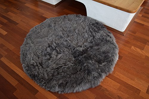 Naturasan Alfombra de piel de cordero, pelo largo, estilo retro, alfombra de piel de oveja, color gris, diámetro 120 cm