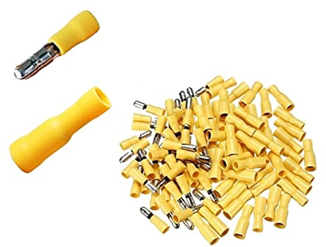 Shentian Kabelschuhe x 100 - Rundstecker Gelb x50 / Rundsteckhülsen Gelb x50 - Quetschverbinder, Isolierte - Für Kfz, Elektronik und Hobby