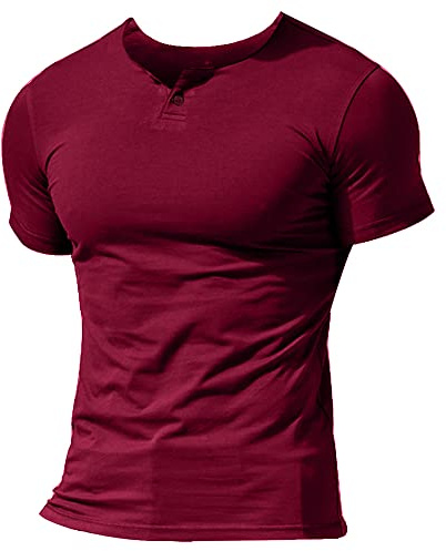 Herr Sommar Fritids Kortärmad Henleys T-shirt Enkel knapp Placket Vanligt v-hals Skjortor Bomull