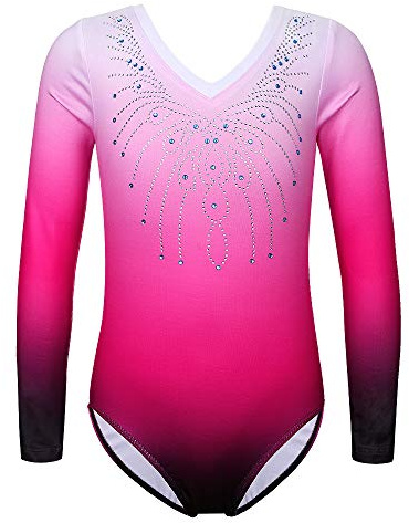 ZNYUNE Mädchen Farbverlauf Gymnastikanzug | Ärmellos/Langarm Kinder Gymnastik Trikot Klassisch