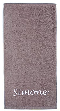 S< XXL Strandtuch personalisiert - 100x200 - Saunatuch - 100% Baumwolle - Stickerei - Strandtuch mit Name Bestickt (Taupe)