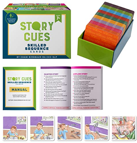 SkillEase Story Cues Skilled Sequencing Cards, Speech Therapy Materials, Social Skills Game, English Language Learners Games, Storytelling Cards, Sentence Building and Picture Cards