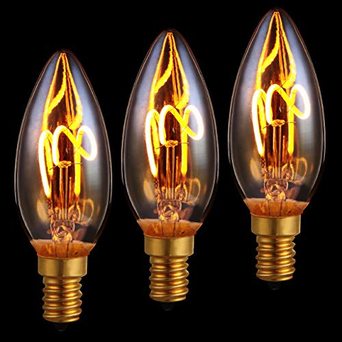 Edison LED-Filament-Kerze dimmbar E14 2,5 Watt Einzelwendel 1.800 K extra-warmweiß 136lm C35 LED-Leuchtmittel Dekolampe Vintage Retro 3-Pack