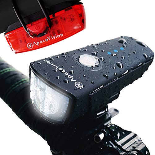500 Lumens Bike Lights Set USB Rechargeable - Powerful Bicycle Headlight & LED Tail Light Combo - Super Bright IPX5 Waterproof MTB Road Commuter Front and Back Cycle Lights