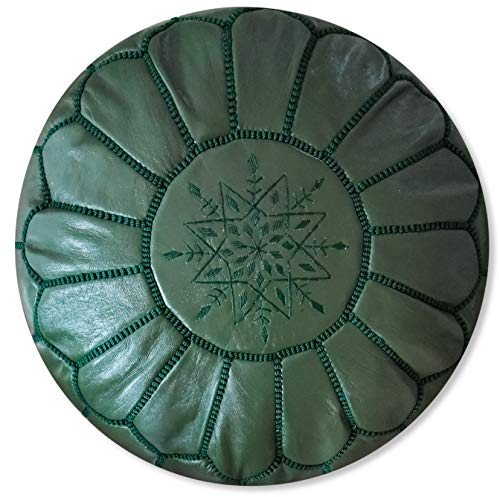 Poufs&Pillows Marokkanischer Echtleder Pouf - Handgefertigt - Gefüllt Geliefert - Ottoman, Sitzsack, Fußhocker, Puff (Grün)