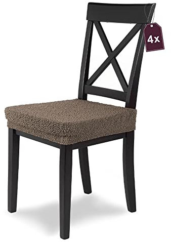 SCHEFFLER-Home Stretch Stuhlbezug Jacquard Lea/Stuhlbezug 4er Set elastische Stuhlbezüge Taupe/Sitzbezug Esszimmerstuhl/Elegante Sitzbezüge für Stühle geeignet als Bürostuhl Bezug