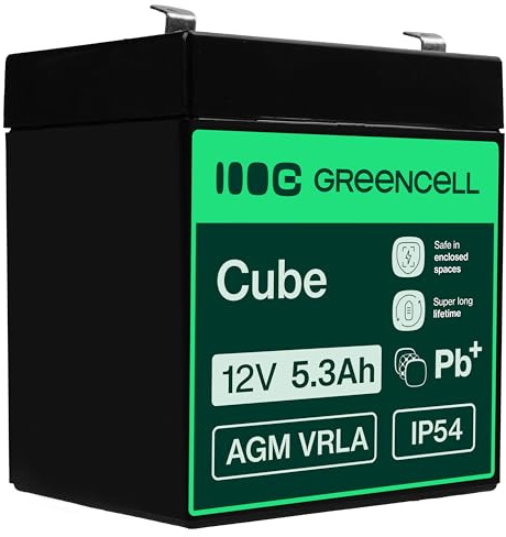 Green Cell Pro uppladdningsbart AGM-batteri 12 V 5,3 Ah gelackumulator bly cykler utan underhåll VRLA vattentätt batteri, leksaker, larminstallationer, AGM45 barnfordon