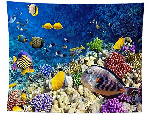 izielad Hippie Tapisserie Kunst Wandbehänge Kinder Wandteppiche Bunte Unterwasserwelt Tropische Fischkoralle 150X200CM 59X78.7IN