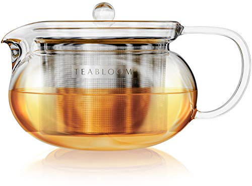 Teabloom Kyoto Stovetop Safe Teapot – 2-3 Cup Capacity / 24 OZ / 700 ML – Clear Borosilicate Glass – Premium, Toxin-Free Materials – Removable Stainless Infuser – Stovetop and Microwave Safe