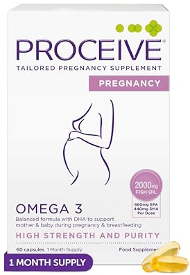 Proceive® Pregnancy Omega 3 High Strength & Pure Fish Oil Capsules for Women, Prenatal DHA & EPA Supplement for Pregnancy and Breastfeeding Moms, 2000mg Omega 3 Supplement, 1 Month Supply, 60 Capsules