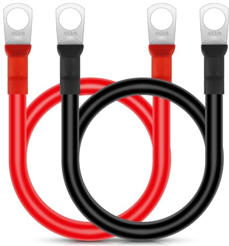 EEEKit 2 Cavi Inverter Batteria per Auto 50cm 4 AWG, Cavi Batteria per Auto con terminali ad Anello M10 Filo Flessibile in Rame per Camion, Moto, energia Solare