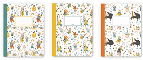 dabelino® 3er Set Kinder-Notizhefte A5 Musik-Instrumente: liniert, kariert, blanko (Hausaufgabenheft-Musikunterricht, Schreibheft)