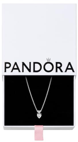 PANDORA Timeless Doppelherz-Anhänger Funkelnde Collier-Halskette mit Karabiner-Verschluss aus Sterling-Silber, Kompatibel Timeless Armbänder, Größe: 45cm