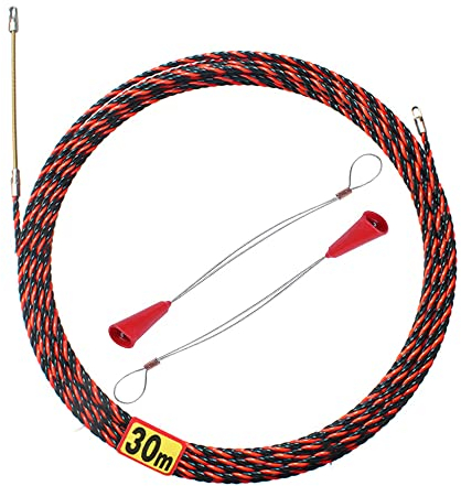 Foreverup Guia Pasacables Trenzada 30M,Enhebrador de Alambre Electrico,Guia Pasacables Dispositivo con 2 Muelle de Guía,Kit de Enhebrado de Cables Ideal para la Colocación de Cables,Diámetro 6.0 mm