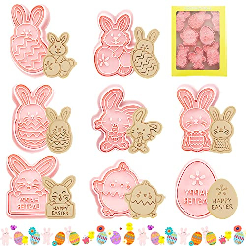Lets Joy Ausstechformen Ostern, 8 Stück Ausstecher Ostern, Osterei Keksausstecher, Plätzchen Ausstecher Ostern, Plätzchenformen Hasen Küken, Ausstecher Plätzchenformen für Cookie Backen Küche