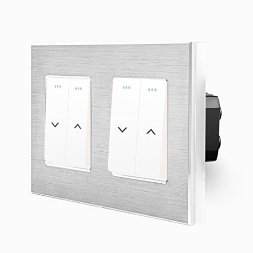 Luxus-Time Wipp Schuko zweifach Rollladenschalter Schalter für Jalousie Markiese Rollladen Hoch/Runter inkls. Design Aluminium Rahmen 2 Fach Einbau Kippschalter Unterputzdose weiß
