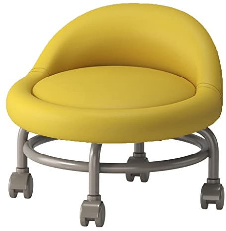 Rollhocker mit Rückenlehne und Fußstütze – braune Lenkrollen, PU-Leder-Ottomane, kurze Höhe für bequemes Sitzen