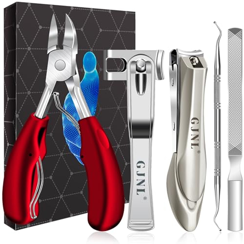 Profi Fußnagelzange Set für Dicke Nägel - GJNL Scharf Nagelzange für Dicke & Eingewachsene Fußnägel, 5 Pcs Pediküre Set Fussnägel Nagelschere mit Nagelhautschere und Nagelfeile für Senioren