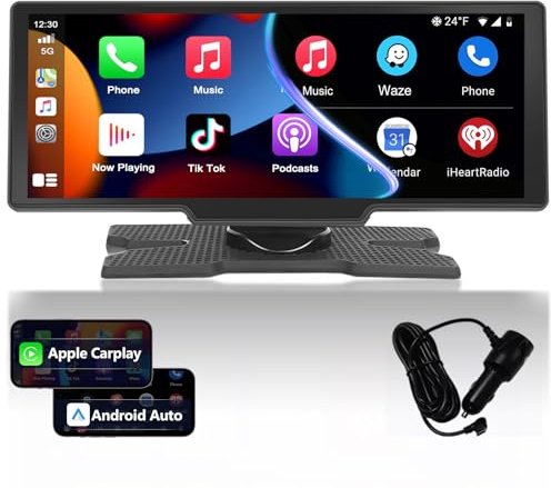 Podofo Autoradio Portatile con Android Auto 9,3 Pollici Touchscreen Monitor Audio Radio Stereo con Bluetooth, Trasmissione FM, Airplay, Collegamento a Specchio