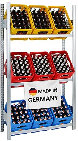 PROREGAL Getränkekistenregal Chiemsee Made in Germany | HxBxT 185x106x34cm | 9 Kisten auf 3 Ebenen | Verzinkt | Freistehendes Kistenregal Kastenregal Getränkekregal Kistenständer
