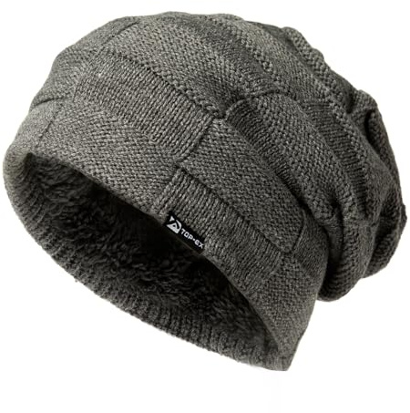 TOP-EX XL/XXL vintermössa för män och kvinnor, stickad mössa med fleecefoder som är varm och bekväm för stora huvuden, 94608_grå, one size