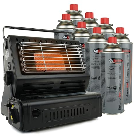 Eurocatch Calefactor de gas - Incl. 8 Bombonas de gas - Estufa - Calentador de patio - Calentador Portátil - Ajustable - Butane