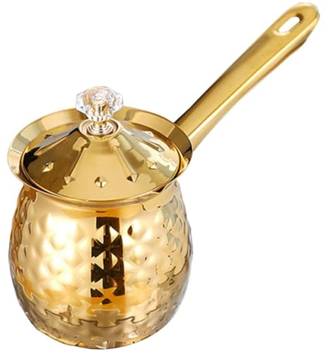 PRETYZOOM Turkish Coffee Pot Stainless Steel Arabic Coffee Maker 600ml Mini Milk Warmer Butter Warming Pan Handmade Ottomans Hammered Cezve Jezve Ibrik Brikis Gravy Jug for Stove Golden