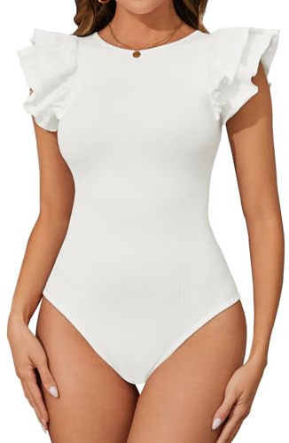 Tuopuda Body Sculptant Femme Gainant Ventre Plat Haut Sculptant Col Rond Bodysuit Shapewear Post Accouchement Body Shaper Élasticité Jumpsuit, Blanc, L