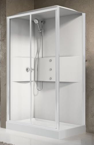 Novellini Media 2.0 2P Idromassaggio Tettuccio Soffione 120x80 cm Cabina Box Doccia Multifunzione Apertura Scorrevole Reversibile Miscelatore Termostatico Vetro Trasparente Profilo Bianco Alto 226 cm