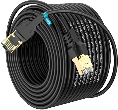 YSONG Cat 8 Ethernet Cable 40M, High Speed 40Gbps 2000Mhz Internet Cable, Lan Cable with Gold Plated RJ45 Connector,Weatherproof Outdoor&Indoor,for/PC/Modem/Router/Gaming, Faster Than Cat7/Cat6/Cat5
