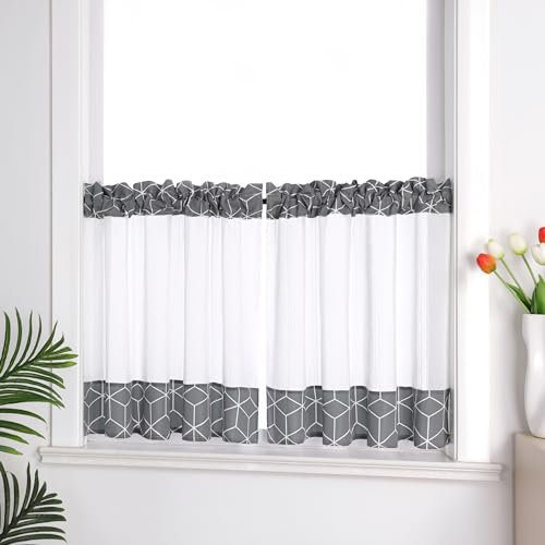 Joyswahl Leinen Scheibengardine Küche »Mia« Bistrogardinen Küche Gardinen Transparent Küchengardinen Landhaus Kurzstores Grau BxH 90x45cm 1 Stück